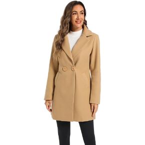 TONCHENGSD Women's Notched Lapel Wool Blend Solid Long Pea Coat Outwear Winter Coat