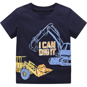 تي شيرت EULLA للأطفال الصغار من القطن المقلم للأطفال بأكمام قصيرة ومرسوم عليه رسوم متحركة مقاس تي من 1 إلى 7 سنوات in Kuwait