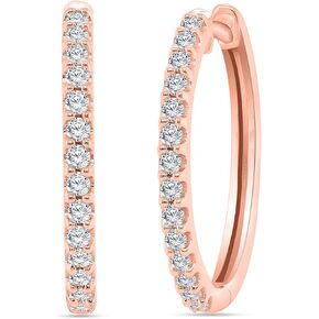 0.50 Carat (ctw) Round Diamond Ladies Huggies Hoop Earrings for Women - 18K Gold Over 925 Sterling Silver with Natural Diamond Hoop Earring jewelry Gift for Women (0.51 Ct, I-J Color, I2 Clarity)