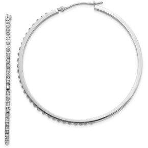 14k White Gold In & Out Diamond Fascination Large Round Hinged Hoop Earrings (.01 cttw.) (49mm x 2mm)