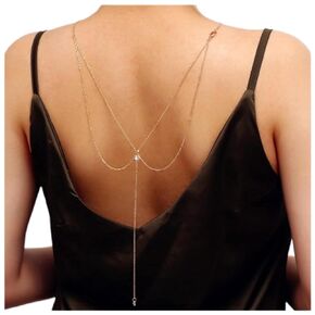 Boho Crystal Back Chain Necklace Gold Cz Backdrop Necklace Rhinestone Bridal Back Drop Chain Body Chain Summer Beach Body Jewelry for Women and Girls