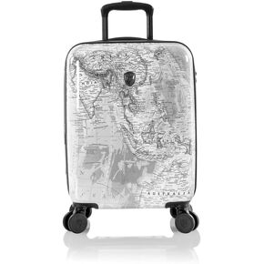 Heys Journey 3G Fashion Spinner, Lightweight and Durable, Expandable with A Glossy Protective Clear Coat, Comfortable Cushioned Grip and Side Handles, Men and Women, Black/White Map, Carry-On 21-Inch