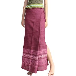 RaanPahMuang Mixed Cotton Thai Tube Wrap Skirt with Floral Belt