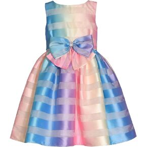 Bonnie Jean Girls 2T-16 Striped Burnout Organza Bow Front Dress