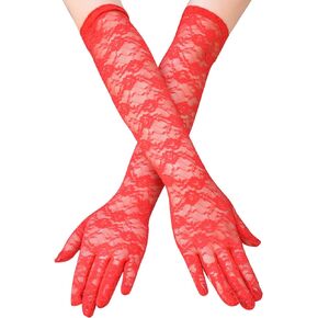 Women Lace Gloves,Long Floral Opera Gloves,Vintage Wedding Gloves,Elbow Length Lace Gloves for Dance Halloween