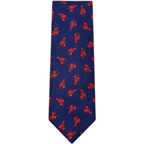 Men's Navy Blue Nautical 100% Silk Red Lobster Beach Necktie Tie Neckwear