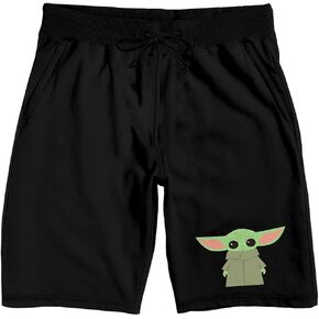 Mens Black Star Wars Mandalorian Baby Yoda Sleep Pajama Shorts