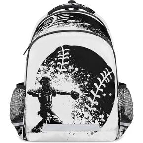 Backpacks for Girls Boys Backpack with Reflective Strip College Student Casual Daypack, Baseball Player Ball Pattern, 16.7"x11.6"x6.8", Daypack Backpacks