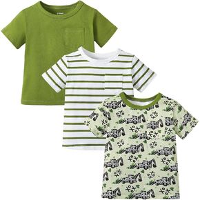 قمصان OPAWO للأطفال الصغار، تي شيرت مطبوع عليه Monster Truck Football Crabs، تي شيرت جيب مخطط بأكمام قصيرة، 3 عبوات، 1-5T in Kuwait