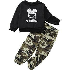 Floerns Girls 2 Piece Outfit Letter Print Long Sleeve Pullovers with Sweatpants Set