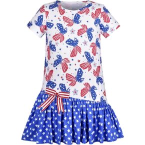 Sunny Fashion Girls Casual Dress Cotton Short Sleeve Swan Embroidered Size 2-6