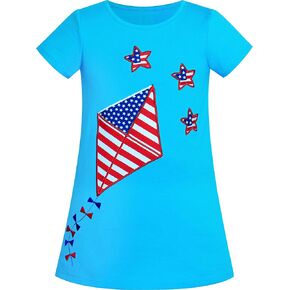 Sunny Fashion Girls Casual Dress Cotton Short Sleeve Swan Embroidered Size 2-6 in Saudi Arabia
