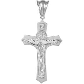Religious Jewelry by FDJ Men's 925 Sterling Silver Jesus Christ the Redeemer Cross INRI Crucifix Necklace Pendant