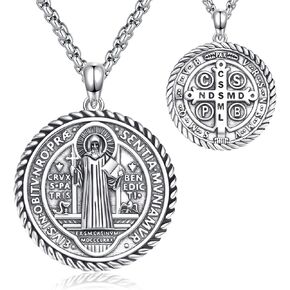 PARYFO 925 Sterling Silver St Michael/St Christopher/St Benedict/Virgin Mary Miraculous Medal Necklace for men Women Archangel Protection Amulet Pendant Catholic Medallions Jewelry with Gift Box