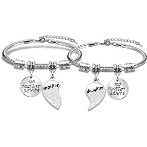 lauhonmin Mother Daughter Bracelets Mothers Day Mother Daughter Jewelry Set Gift for Mom Daughter 2pcs Matching Heart Bangle Silver