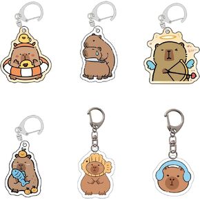 Capybara Keychain, 6 PCS Cute Capybara Charms for Bag Animal Keyrings Capybara Lover Gift for Women Rodent Lover Gift for Friend Birthday Gifts