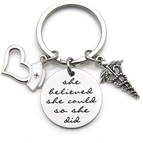 IDLAN Nurse Gift Nurse Keychain Nurse Graduation Gift RN Gift She Believed She Could So She Did Inspirational Keychain (RN)