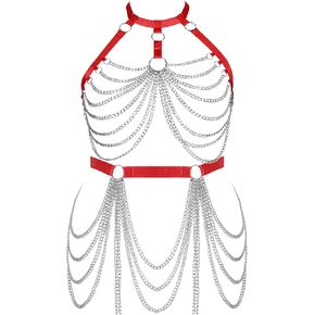 Women's Body Harness Bra Fashion Plus Size Cage metal chain Bra Stockings Garter Set Punk Carnival Gothic Dance Costume