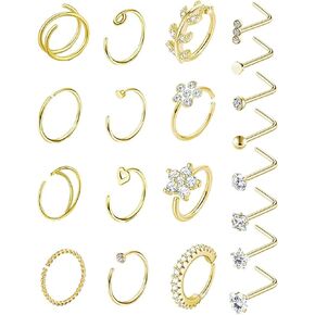 حلقة الأنف ترصيع 20 قطعة 20 جرام Sugical الصلب الأنف الدائري هوب للنساء L على شكل الأنف ترصيع الزنمة الغضروف اللولب القرط هيئة ثقب المجوهرات in Kuwait