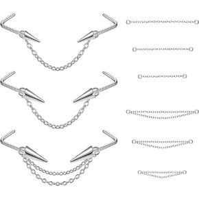 PunkTracker 20G Nose Rings 6mm 8mm 10mm Long Spike Nose Studs with Chains 316L Surgical Steel Nose Piercing Jewelry Nose Ring Studs for Women Men