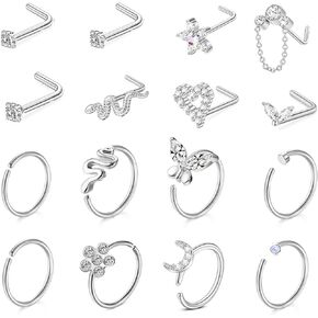 Sundurich 20G Nose Rings for Women Nose Piercing Jewelry L Shape Nose Rings Studs Surgical Steel Nose Rings Hoop Body Piercing Jewelry for Women Men