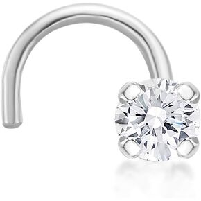 Lavari Jewelers 20 Gauge Curved Screw Nose Ring for Women in 14k White or Yellow Gold with 2 mm 3 mm Cubic Zirconia
