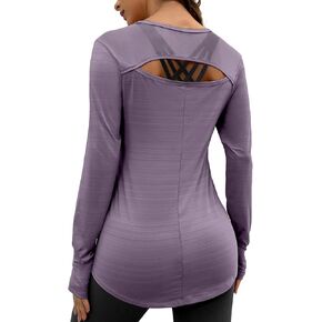 Sanutch Long Sleeve Yoga Top Extra Long Workout Shirts Loose fit Open Back Tops for Women