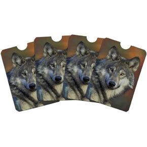 GRAPHICS & MORE Gray Wolf with Fall Background Credit Card RFID Blocker Holder Protector Wallet Purse Sleeves Set of 4