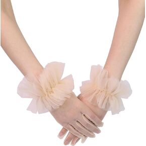 Women's Tea Party Short Gloves Ruffles Tulle Mesh Gloves Christmas Evening Wedding Party Gloves
