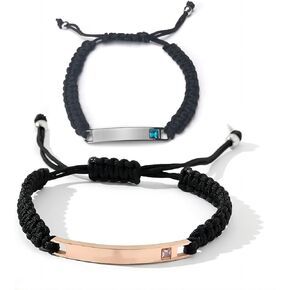 His & Hers Matching Couples Bracelet with 26 Letters & Numbers Metal Stickers, DIY Valentine's Day Gift Stainless Steel Handmade Adjustable Braided Bracelets for Men Ladies
