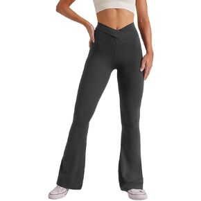 TOPYOGAS Womens Casual Tummy Control Flare Yoga Pants Crossover Waisted Wrap Flare Leggings Bootleg High Waist Yoga Pants