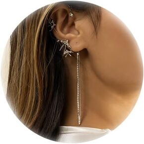 Cuff Earrings for Women Gold Plated Ear Cuffs Non Piercing Earrings Chain Ear Clips Earrings Dainty Claw Earrings Hypoallergenic Ear Wrap Piercing Stud Earrings Minimalist Trendy Cubic Zirconia Warp Cuff Earrings