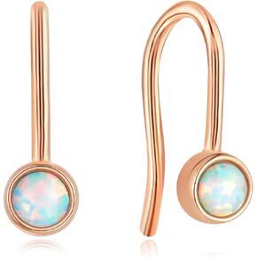 CiNily Women's Dainty Hook Earring for Teen Girls Stainless Steel Hypoallergenic Created White Fire Opal Hoops Earrings Half Cuff Threader Tiny Huggie Earrings Jewelry Gifts