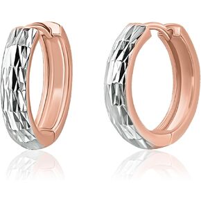 Sterling Silver Diamond Cut Ear Cuff Hinged Huggie Hoop Earrings for Women Girls, 14mm Diameter