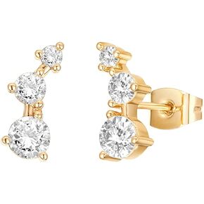 14K Gold Plated Sterling Silver Post Mini Constellation Cubic Zirconia Ear Crawler Earrings - Tiny Faux Diamond Sterling Silver Post Ear Climber Fashion Earrings for Women or Girls