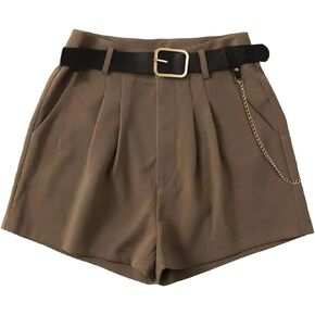 SHENHE Women's High Waisted Wide Leg Pleated Shorts Zipper Belted Shorts with Pockets