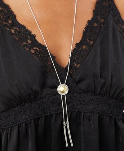 Lucky Brand Two-Tone Hematite-Pavé & Chain Tassel Reversible Lariat Necklace, 33" + 2" extender in Saudi Arabia