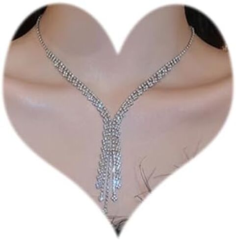 BERYUAN Sparkly Crystal Rhinestone Y Drop Statement Necklace Silver Plated Rhinestone Y Pendant Choker Necklace Elegant Crystal Pendant Necklace for Wedding Bride in Saudi Arabia