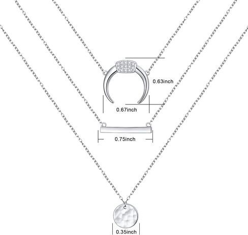 Lonyinlg Dainty Layered Choker Necklace Pendant Disc Bar Multi layered Necklace Chain Trendy Adjustable Long Layered Necklaces for Women Girls, Sterling Silver, Cubic Zirconia in Kuwait