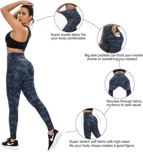 Vanzoter Yoga Pants with Pockets for Women, No See-Through High Waisted Butt Lift Workout Leggings with Tummy Control in Saudi Arabia