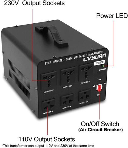 LVYUAN Voltage Transformer Converter 500 Watt Step Up/Down Convert from 110-120 Volt to 220-240 Volt and from 220-240 Volt to 110-120 Volt with US Outlet, Universal Outlet, Circuit Breaker in Saudi Arabia