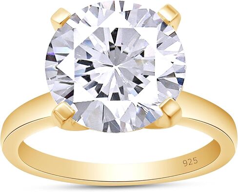 SAVEARTH DIAMONDS Moissanite Solitaire Engagement Ring for Women, Wedding band 925 Sterling Silver with 18K Gold Plated Lab Created Simulated Round Diamond Ring, Promise Wedding Rings in Saudi Arabia