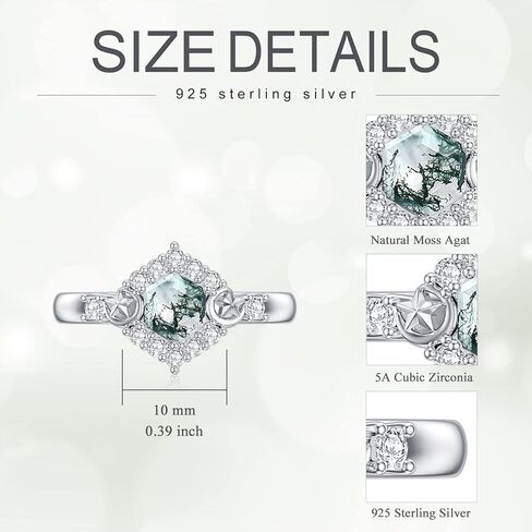 PLATYCO 1CT خواتم العقيق الطحلب الطبيعي حجم 7/8/9 925 فضة سداسية الطحلب العقيق الدائري للنساء الأحجار الكريمة الخضراء خاتم الخطوبة الزفاف in Kuwait