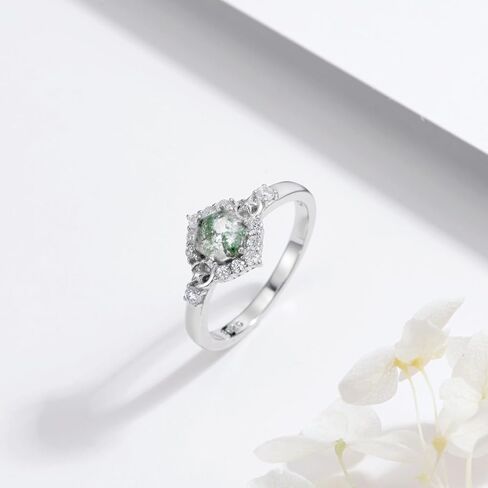 PLATYCO 1CT خواتم العقيق الطحلب الطبيعي حجم 7/8/9 925 فضة سداسية الطحلب العقيق الدائري للنساء الأحجار الكريمة الخضراء خاتم الخطوبة الزفاف in Kuwait