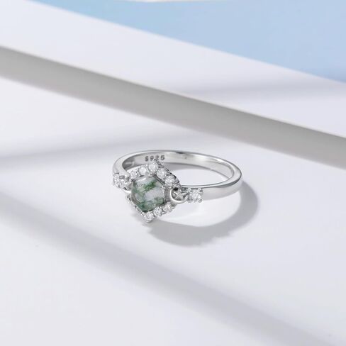 PLATYCO 1CT خواتم العقيق الطحلب الطبيعي حجم 7/8/9 925 فضة سداسية الطحلب العقيق الدائري للنساء الأحجار الكريمة الخضراء خاتم الخطوبة الزفاف in Kuwait