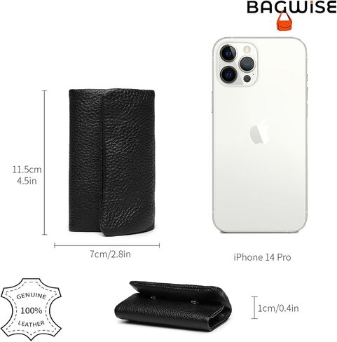 Bagwise مفتاح حامل عملة الحقيبة المحفظة المال حامل بطاقة الائتمان عملة محفظة مع هوك جلد طبيعي النساء الرجال اكسسوارات السيارات (أسود) in Kuwait