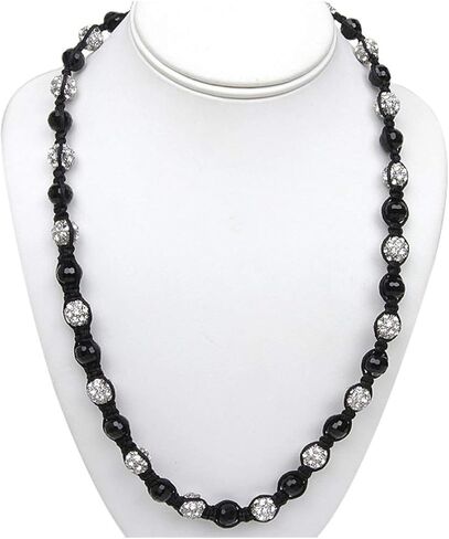 Gem Stone King 10MM White Micro Pave Crystal Ball and Black Ball Adjustable Necklace (23-36 Inches) in Saudi Arabia