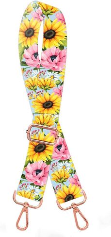 AGALUS Adjustable Purse Strap - Wide Shoulder Strap with Rose Gold Buckles - Fashionable Replacement Belt for Crossbody Canvas Bags Handbags (Sunflower Daisy) in Saudi Arabia