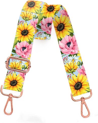 AGALUS Adjustable Purse Strap - Wide Shoulder Strap with Rose Gold Buckles - Fashionable Replacement Belt for Crossbody Canvas Bags Handbags (Sunflower Daisy) in Saudi Arabia