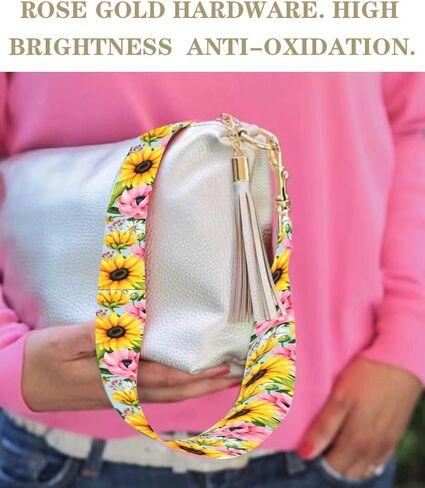 AGALUS Adjustable Purse Strap - Wide Shoulder Strap with Rose Gold Buckles - Fashionable Replacement Belt for Crossbody Canvas Bags Handbags (Sunflower Daisy) in Saudi Arabia